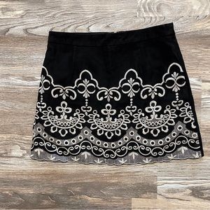 Forever 21 Black Faux Suede Embroidered Mini Skirt Medium